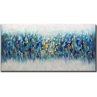 AMEI Art Paintings,24x48Inch 3D Hand Painted on Canvas Teal Blue Rhapsody Abstract Paintings Seascape Artwork Simple Modern Home Decor Textured Oil Painting Stretched and Framed Ready to Hang - BAF9RIZ3J