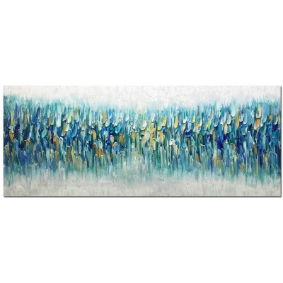 AMEI Art Paintings,24x60Inch 3D Hand Painted On Canvas Oversized Gold Blue Abstract Seascape Artwork Texture Palette Knife Oil Paintings Modern Home Decor Wall Art Stretched and Framed Ready to Hang - BGMMA74CQ