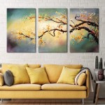 ARTLAND Modern 100% Hand Painted Flower Oil Painting on Canvas Yellow Plum Blossom 3-Piece Gallery-Wrapped Framed Wall Art Ready to Hang for Living Room for Wall Decor Home Decoration 36x72inches - B109QGBKY