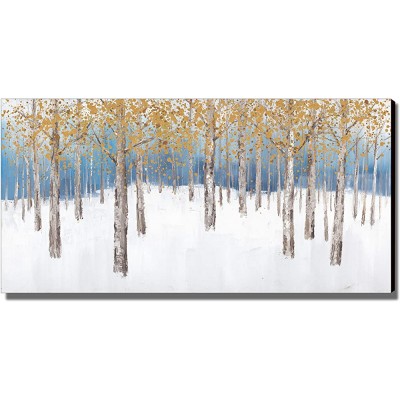 Birch Tree Art Wall Canvas Oil Painting 3D Hand-painted Blue Abstract Forest Landscape Modern Space Aesthetics Artwork Prints Home Living Room Office Bedroom Wall Decoration Mural 48x24 in Frameless - BZEOMHZPX