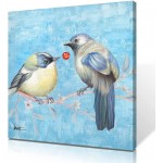 Blue Birds Painting Wall Art: Love Birds on the Branch Floral Painting for Wedding Gift Home Decoration 14x14x1 Panel… - BIO7B54NZ