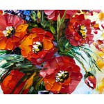 Boieesen Art,24x48inch Textured Hand Painted Red Flowers in Vase Oil Paintings Framed Abstract Blooming Flower Still Life Artwork Colorful Floral Canvas Paintings Wall Art for Living Room Office - BIZBESOB4