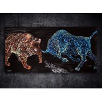 Bull vs Bear Original Oil Painting on Canvas Abstract Bull Stock Market painting Spanish Bull Bear home decor Large Bull Wall art Bull vs Bear handmade painting Gift 20x40in Stretched on Canvas - BYGD9QHW0
