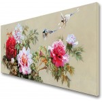 Buutuuce 3D Hand Painted Peony Flowers Birds Oil Painting Living Room Background Wall Office Home Decoration Handmade Painting Transverse Framed Artwork Meeting room canvas hanging painting Room mural - BZ7MWPZ6Q