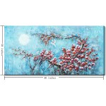 Canvas Wall Art for Living Room Traditional Chinese Painting Hand Painted Blossom And Bird Canvas Wall Art Modern Light Blue Landscape Oil Painting Artworks for Bedroom Bathroom Kitchen Wall Décor Ready to Hang 20*40 inches - BVCN7663N