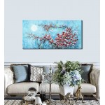 Canvas Wall Art for Living Room Traditional Chinese Painting Hand Painted Blossom And Bird Canvas Wall Art Modern Light Blue Landscape Oil Painting Artworks for Bedroom Bathroom Kitchen Wall Décor Ready to Hang 20*40 inches - BVCN7663N