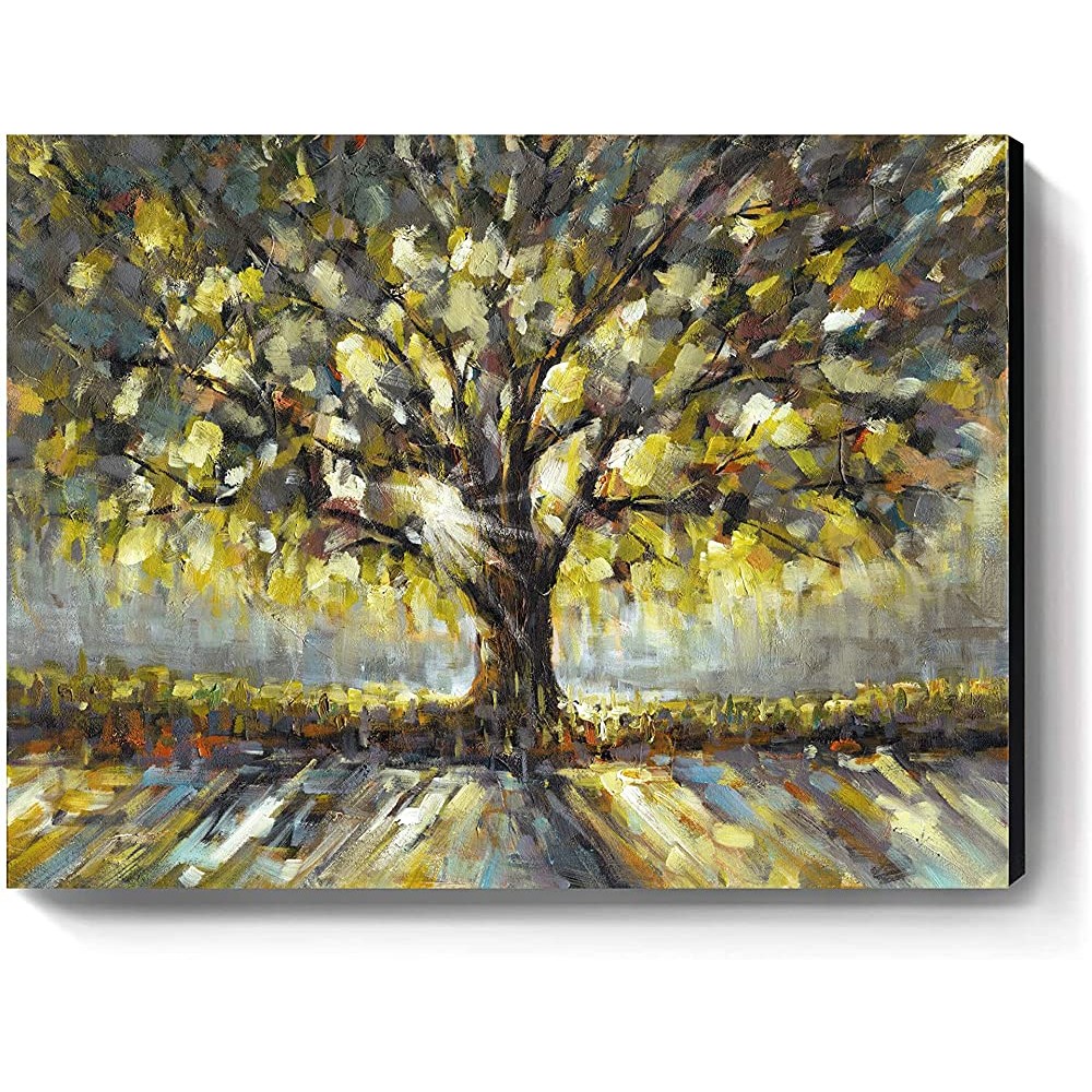 Canvas Wall Art Hand-Painted,12x 16 Framed Trees Oil Painting Wrapped， Modern Rural Artwork for Living Room Bathroom Restaurant Bedroom Gallery Coffee Shop Decorations 12x16 inch… - BEXROKXTK