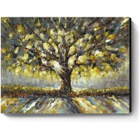 Canvas Wall Art Hand-Painted,12"x 16" Framed Trees Oil Painting Wrapped， Modern Rural Artwork for Living Room Bathroom Restaurant Bedroom Gallery Coffee Shop Decorations 12x16 inch… - BEXROKXTK