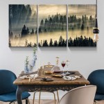 Denozer 3 Panels Canvas Wall Art Misty Forests of Evergreen Coniferous Trees in an Ethereal Landscape Painting Artwork for Home Decor Stretched and Framed Ready to Hang 20x30x3 Panels - B10ZVKX1N