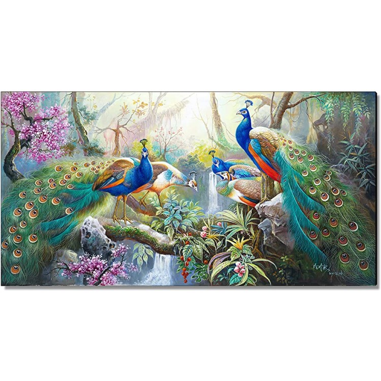 DOUAOTEDO Peacock Canvas Wall Art Living Room Large Size Decor Painting Family Portrait Lucky Bird Hand-painted Scenery Oil Bedroom Office Dining Modern Frame Artwork Mural 24x48 IN - BXXLEM5U2