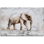 Elephant Pictures Home Decor Hand Painted Rustic Animal Oil Paintings Brown and White Canvas Wall Artwork for Living Room Bedroom Bathroom Decoration - BM0JVMMUH