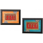 ExclusiveLane EL-002-072 Abstract Warli and Dhokra Wall Decor Living Room Home Decorative Wall Hanging Paintings Orange Blue Set of 2 - B1WI97SF7