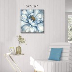 Floral Abstract Wall Art Picture: Flower Blooms Artwork Hand Painted Painting on Wrapped Canvas for Bathrooms 24''W x 24''H Multiple Sizes - BKV07EGPF