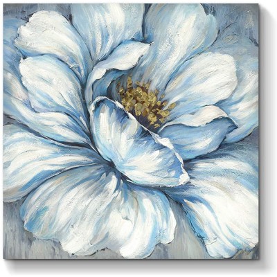 Floral Abstract Wall Art Picture: Flower Blooms Artwork Hand Painted Painting on Wrapped Canvas for Bathrooms  24''W x 24''H Multiple Sizes  - BKV07EGPF