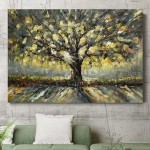 Hand-Painted Green oak Canvas Wall Art,24x 36 Framed Trees Oil Painting Wrapped Modern Rural Artwork for Living Room Restaurant Bedroom Gallery Coffee Shop Decorations - BXP8TB9DQ