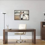 Horse Framed Picture Wall Art: Vintage Western Mountain Landscape Inspirational Animal Painting for Office or Living Room 36W x 24H Multiple Sizes - BBOBUWRKE