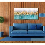 Large 3D Abstract Oil Paintings Textured Framed Wall Art Landscape Canvas Wall Art Gold Foil Painting for Living Room Bedroom Office Decoration 24x48Inch - BCHH7USFT