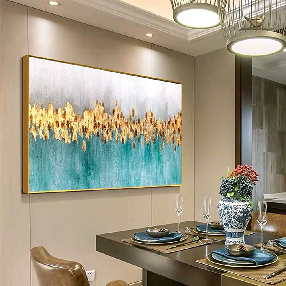 Large 3D Abstract Oil Paintings Textured Framed Wall Art Landscape Canvas Wall Art Gold Foil Painting for Living Room Bedroom Office Decoration 24x48Inch - BCHH7USFT
