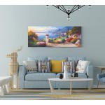 Large Size Canvas Painting Landscape Wall Art Hand-painted Beautiful European Town Seaside Panoramic Flower Sea View Sailing Boat Landscape Artwork Oil Painting Home Living Room Decoration 20x50 - BMZ6Q97RX