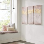 Madison Park Wall Art Living Room Decor Embelished Gold Foil Triptych Canvas Home Accent Dining Bathroom Decoration Ready to Hang Painting for Bedroom 15 x 35 Twilight Forest Blush 3 Piece - BCUS9VC3Q