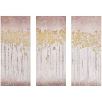 Madison Park Wall Art Living Room Decor Embelished Gold Foil Triptych Canvas Home Accent Dining Bathroom Decoration Ready to Hang Painting for Bedroom 15" x 35" Twilight Forest Blush 3 Piece - BCUS9VC3Q