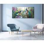 MATYBATE Peacock Painting Canvas Wall Art-Blue Green Peacock Painting Tropical Rainforest Animal Landscape Frameless Canvas Wrapped 3D Printing Art- Modern Home Living Room Bedroom Decoration 24*48in - BP1CDI252