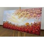 MUWU Canvas Oil Paintings Red Tree Paintings Texture Palette Knife Modern Home Decor Wall Art Painting Colorful 3D Flowers Wood Inside Framed Ready to hang 24x48 inch - BYFUXN4SR
