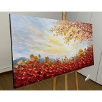 MUWU Canvas Oil Paintings Red Tree Paintings Texture Palette Knife Modern Home Decor Wall Art Painting Colorful 3D Flowers Wood Inside Framed Ready to hang 24x48 inch - BYFUXN4SR