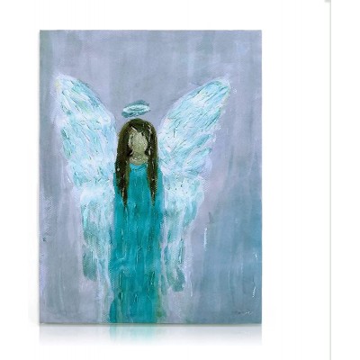NIKKY HOME Vintage Angel Wall Painting Hand Painted Canvas Artwork Oil Paintings Wall Art for Holiday Decor New Year & Christmas Gifts 14 x 10 inches - B5L1RKOAN