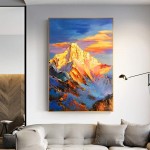 Oil Painting on Canvas Wall Art Nature Hand Painted Mt. Everest Golden Shining Sunset 3D Textured Abstract Large Home Decor Frameless Vertical Paintings for Living Room Bedroom Gift,28X56Inch Frame - BJC8A4IUU