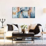 Sdmikeflax 3 Piece Blue Canvas Wall Art for Living Room Office Large Size 48x2424x24x1 +12x24x2 Printed & Painted Wall Decor Artwork Indigo Gold Foil Abstract Painting Modern Home Decoration - BNNX54H7A