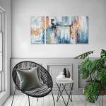 Sdmikeflax 3 Piece Blue Canvas Wall Art for Living Room Office Large Size 48x2424x24x1 +12x24x2 Printed & Painted Wall Decor Artwork Indigo Gold Foil Abstract Painting Modern Home Decoration - BNNX54H7A