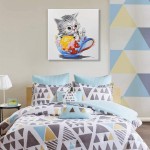SEVEN WALL ARTS Cute Cat Painting Animal Colorful Cup Kitty Art Hand-Painted Pet Picture Framed Artwork for Playroom Home Office Kids Room Decor 24 x 24 Inch - B5OELV9JO