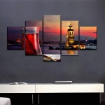 Skipvelo 5 Panels Wall Canvas Prints Pictures Turkish Tea Maiden Tower istanbuls and Pictures Wall Paintings Wall Decor Stretched and Framed Ready to Hang - BGWPJUHE7