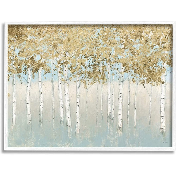 Stupell Industries Abstract Gold Tree Landscape Painting Design by James Wiens White Framed Wall Art 24 x 30 Blue - BYSHBIDRW