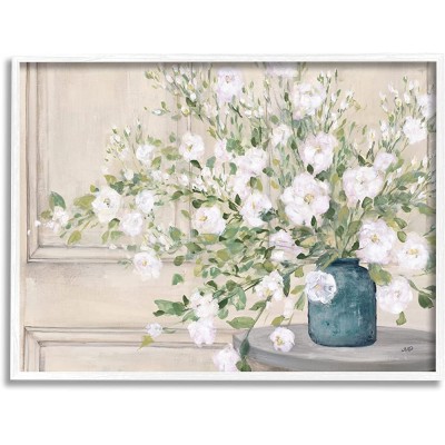 Stupell Industries Geranium Tabletop Country Still Life Painting Blooming Flowers Designed by Julia Purinton White Framed Wall Art 14 x 11 Beige - BS453MHQM