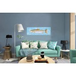 SYGALLERIER Fish Canvas Wall Art with Hand Painted Textured Modern Abstract Coastal Paintings in Teal and Yellow Color Vintage Sea Life Artwork for Living Room Bedroom Dinning Decor - BVAEFIZVI