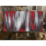 Textured Red Black White Abstract Canvas Wall Art Hand Painted Modern Decoration Oil Painting Picture Framed Ready to Hang 48x24inch for Living Room Bedroom Office Decor - BYGN90MEY