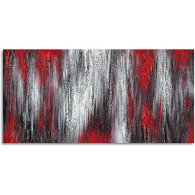 Textured Red Black White Abstract Canvas Wall Art Hand Painted Modern Decoration Oil Painting Picture Framed Ready to Hang 48x24inch for Living Room Bedroom Office Decor - BYGN90MEY