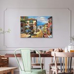 UTOP-art Coastal Cityscape Oil Painting Artwork: Italian Town Canvas Wall Art Mediterranean Style Street Painting for Living Room 45” x 30” - BWCFXQPHD