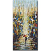 V-inspire Paintings 24x48 Inch Modern Abstract Painting Romatic Street Oil Hand Painting Landscape 3D Hand-Painted On Canvas Abstract Artwork Art Wood Inside Framed Hanging Wall Decoration - BKD5O6AMT