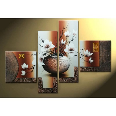 Wieco Art -Stretched and Framed 100% Hand-painted Modern Canvas Wall Art Stretched and Framed Elegant Flowers for Home Decoration Floral Oil Paintings on Canvas 4pcs set - BADBVPP3J