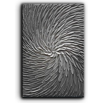 YaSheng Art 3D Abstract Art Oil Paintings on Canvas Texture Silver Gray Color Abstract Artwork Modern Home Decor Canvas Wall Art Ready to Hang for Living Room Bedroom 24x36inch - B04HA8LHG