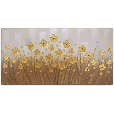 Yika Art -- 100% Hand Painted 3D Paintings On Canvas Golden Daisy Flower Oil Paintings Abstract Landscape Artwork Ready to Hang Wall Art for Living Room Bedroom --24X48 Inch - B15VG246Z