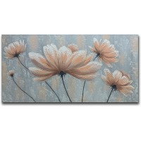 Yika Art 3D Paintings Modern Abstract Oil Painting Hand Painted On Canvas Abstract Artwork Picture Wall Decoration for living room -- Light Powder Flower Wall Art--24X48 Inch - BJ7DPP3WY