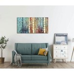 Yuegit Paintings Large Abstract Wall Art for Living Room: Paintings for Wall Decorations Hand Painted Landscape Canvas Wall Art for Bedroom Bathroom Wall Decor Horizontal Wall Art Ready to Hang 24X48 inch - BS32ZO6OM