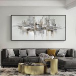 ZMFBHFBH Canvas Art Painted Modern Oversized Painting Gray Abstract Painting Black and White Painting Large Wall Art Room Decor 70x140cm28x55in with Frame - BGW17BE7Z