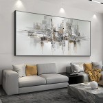 ZMFBHFBH Canvas Art Painted Modern Oversized Painting Gray Abstract Painting Black and White Painting Large Wall Art Room Decor 70x140cm28x55in with Frame - BGW17BE7Z