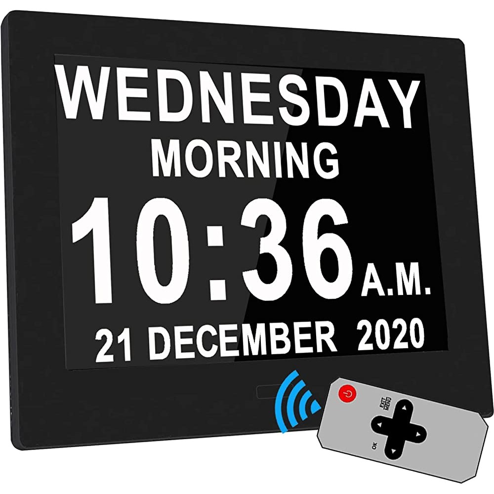 【2022 New】 Véfaîî 8 Inch Day Clock-12 Alarms Level 5 Auto Dimmable Dementia Clocks with Non-Abbreviated Date and Day for Vision Impaired Elderly Memory Loss Clock -with Remote Control - BOVO7I5AH