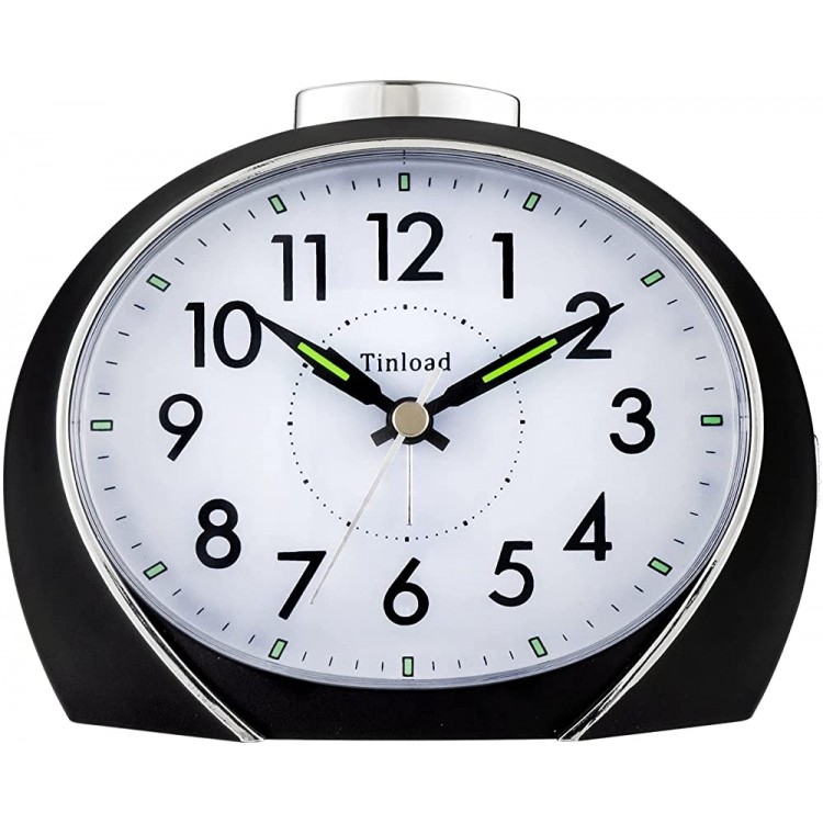 5.3 Silent Analog Alarm Clock Non Ticking Gentle Wake Beep Sounds Increasing Volume Battery Operated Snooze and Light Functions Easy Set Black Best for Elder - BX0J298QR